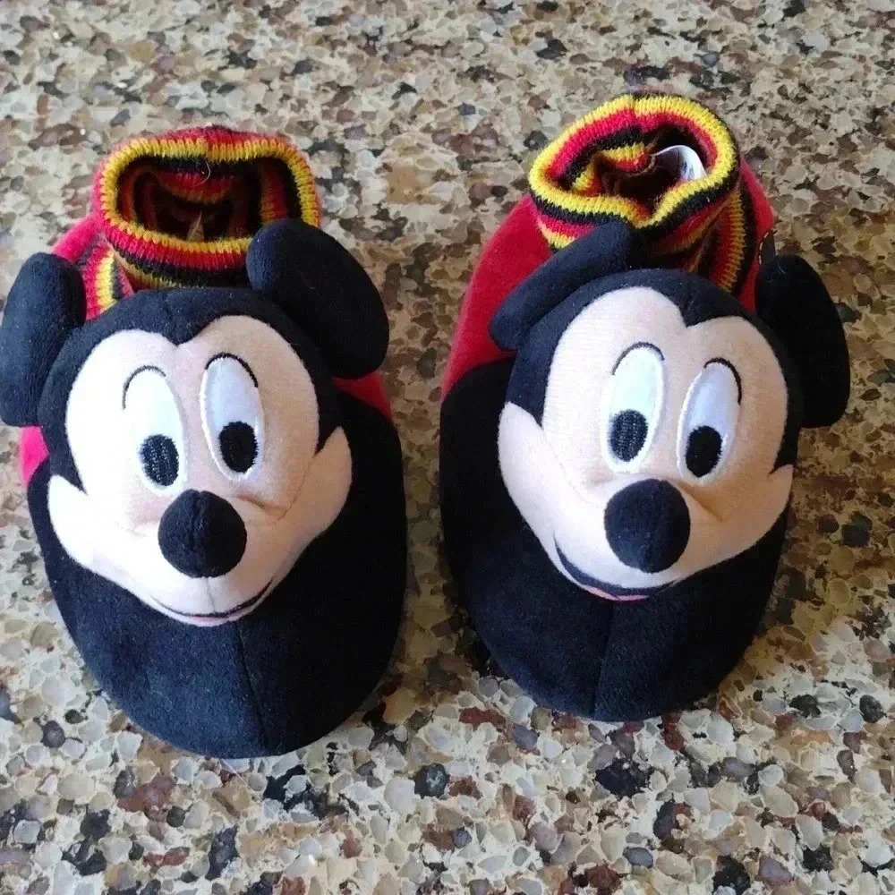Mickey Mouse Youth Plush Cozy Sock Top Slippers NWOT